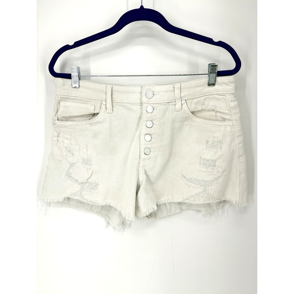 Kut From The Kloth Jean Shorts Womens 8 White Fringe Jane High Rise Distressed